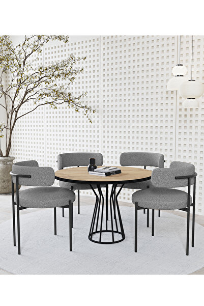 AVVİO Metal Teddy Sandalye 90x90 Yuvarlak Kum Saati Ayak Mutfak Masası Takımı...