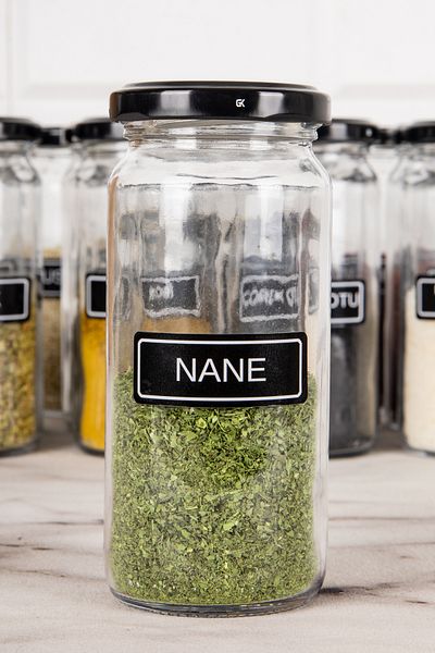 DNS HOME 12-Piece Glass Spice Jar Set with Black Metal Lid Spice Storage Jar Set with Label Gift 244 ml