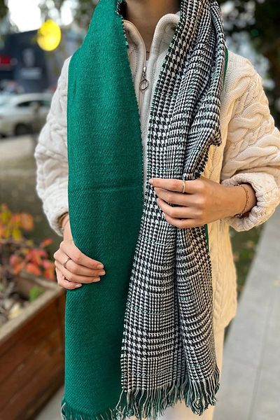 Wearflawless Şal de eşarfă cu două feţe din lână cu model în carouri