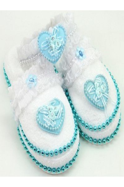 Kazanabil LOHUSA SLIPPERS AND CROWN SET BLUE WITH HEART ROW, PEARL, Ruffle, TULLE