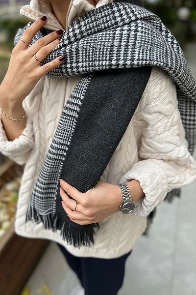 Wearflawless Şal de eşarfă cu două feţe din lână cu model în carouri