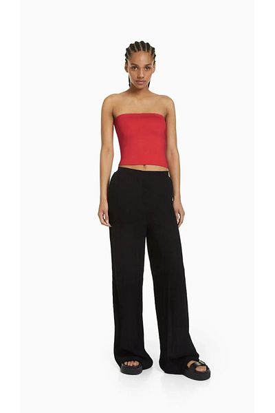 My Blog Red Strapless Crop Blouse