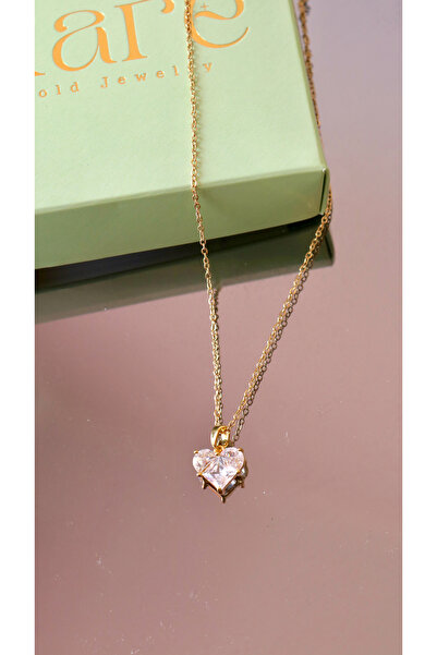 Rare Gold Jewelry Square Heart Zirkon Taşlı Kalp Kolye -gold