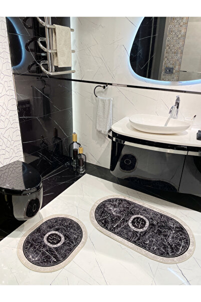 Brillant 2 li Çiçek Desenli 60x100 - 60x50 Lucky Lateks Taban Banyo Paspas