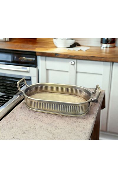 LUCKYHOMES Special Production Stick Printed Spiral Handle Gold Plated Tray 23X12X4