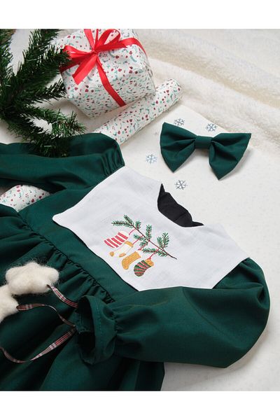 Little Ya Ya Love Set de catarame rochie cu guler pătrat cu detaliu broderie de Anul Nou pentru fete