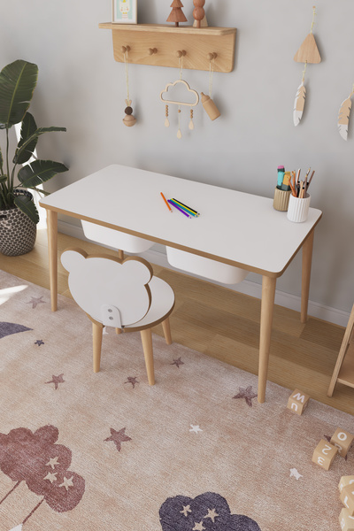 OBİ Atölye Çocuk Oyun Aktivite Masası 1 Sandalyeli Çekmeceli Çocuk Masası - Panda