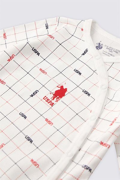 U.S. Polo Assn. بذلة للأطفال الرضع بنمط مربع مع حذاء كريمي USB1814