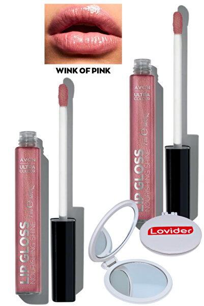 AVON Ultra Color Lip Gloss Besleyici Dudak Parlatıcısı - Wink Of Pink 2'li + Lovider Cep Aynası Hediye