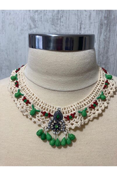 KAFTAN TAKI TASARIM Dantel Yaka Doğal Taşlı Kolye
