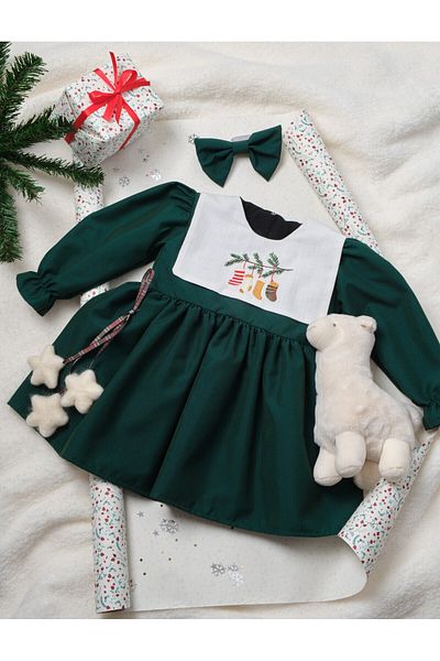 Little Ya Ya Love Set de catarame rochie cu guler pătrat cu detaliu broderie de Anul Nou pentru fete