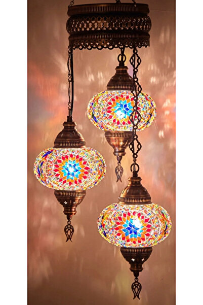 NewN Avize-Otantik-Osmanlı-Mozaik taşlı-İşlemeli-Lamba-Sarkıt-Aydınlatma-3'lü