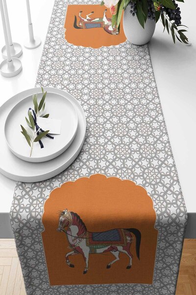 Pilloveland Runner Antik Bahçe Desenli Süet Dokuma 140*40 Cm