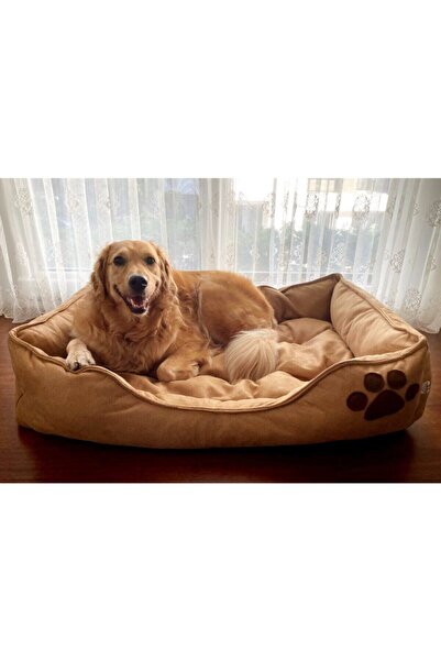 Patili Evler Büyük Boy Köpek Yatağı 80x110 Cm Xxl Taba Rengi Kemik Yastıklı