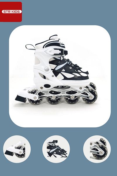 Vadi White Double Row Aluminum Body, Lighted Silicone Wheel, Adjustable Practice Skates and Bag