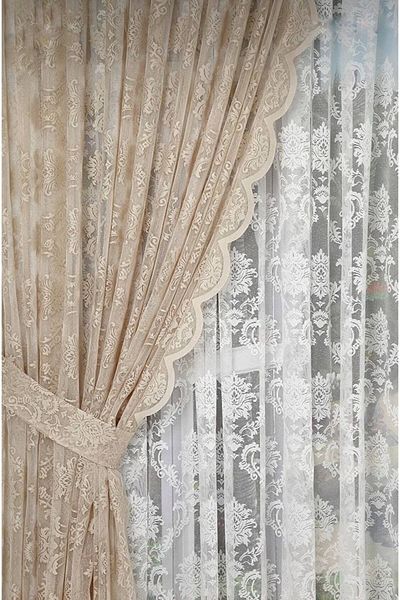 Art Perde 2 Wings Curtain French Knitted Mink 2 Wings Tulle Background Curtain