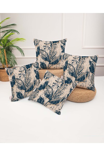 menesahome Set de 4 huse de pernă cu imprimeu digital cu frunze de culoare al...