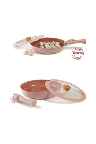 NEOFLAM Midas Pembe 20 Parça Ayrılabilen Saplı Iç Içe Geçebilen Indüksiyonlu Tencere Tava Seti