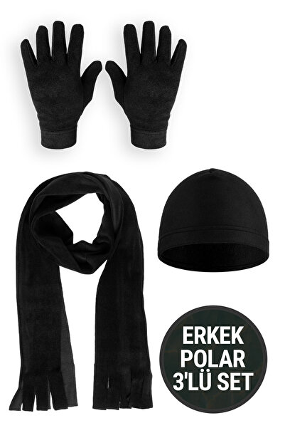 Line Smart Ανδρικά Μαύρα Χειμερινά Θερμικά Γάντια Φλις - Σκούφος Φλις με Κορδ...