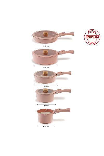 NEOFLAM Midas Pink 17-Piece Detachable Handle Nesting Induction Pot Pan Set