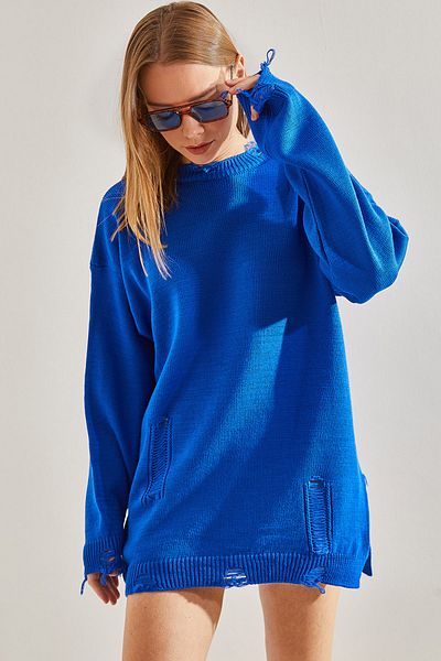 Bianco Lucci Übergroßer Strickpullover mit Rissen für Damen