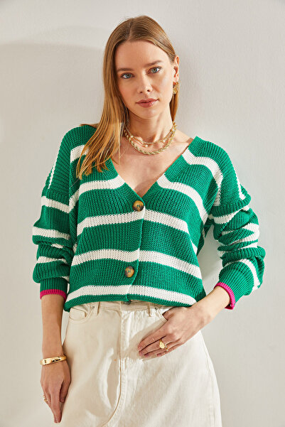 Bianco Lucci Women's White Striped Cardigan