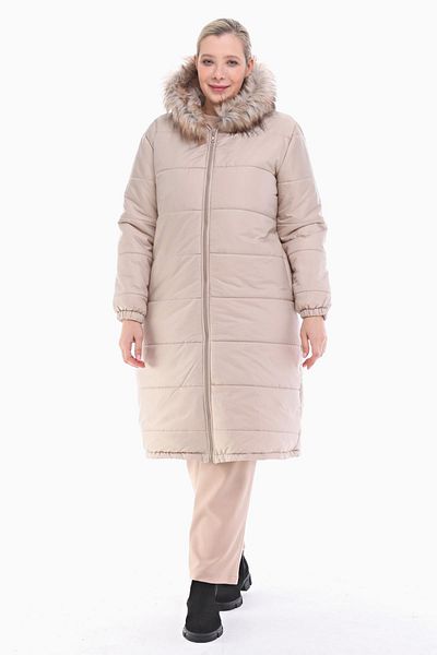 VETRE Women's Large Size Rail Patterned Light Beige Puffer Quilted Jacket 1046