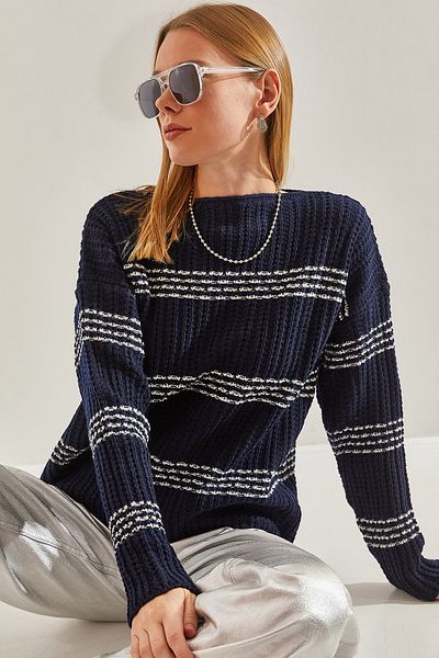Bianco Lucci Women's Crew Neck Patterned Knitwear Sweater