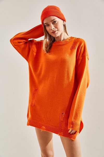 Bianco Lucci Pulover de damă oversize rupt cu detalii