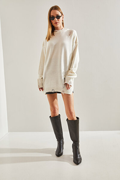 Bianco Lucci Dámský oversize roztrhaný podrobný pletený svetr