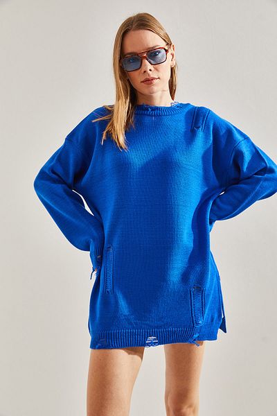 Bianco Lucci Übergroßer Strickpullover mit Rissen für Damen