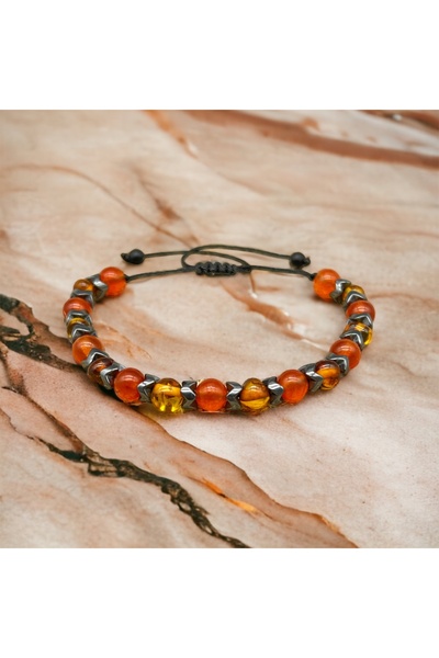 İKİZLER DOĞAL TAŞ Natural Stone Amber and Agate Bracelet