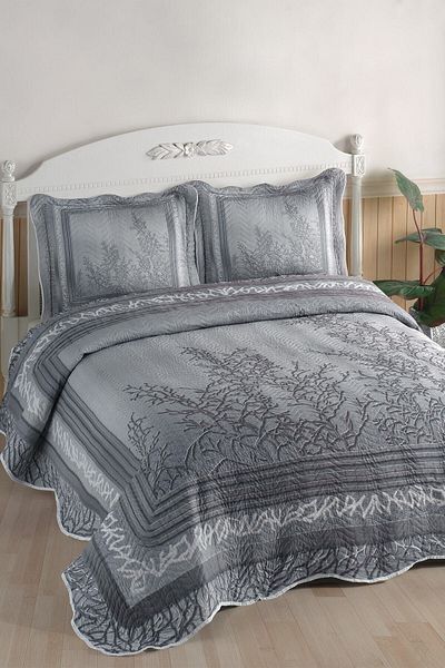 ŞENER HOME My cover is Eylül Gray Double Quilted Bedspread