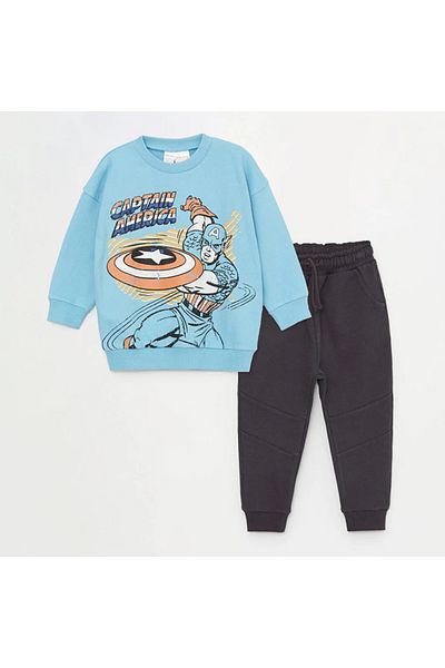 LC Waikiki LCW Baby Crew Neck Long Printed Sweatshirt and Pants for Baby Boy - Set of 2