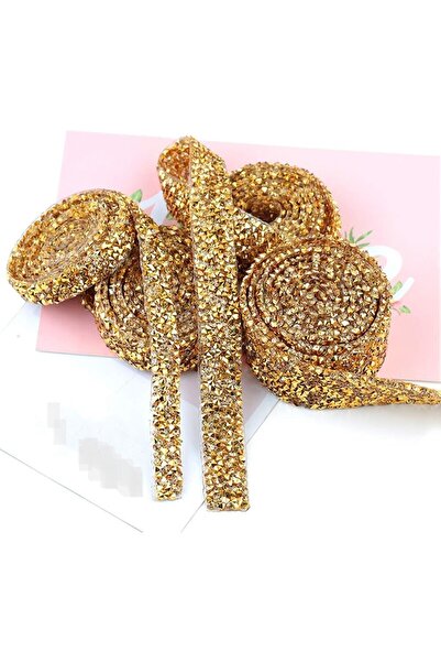 KARAASLAN Taşlı Ütüyle Yapışan Şerit Aplik Gold 1.5 Cm 1 Mt
