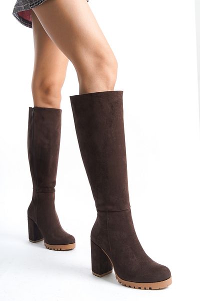 ÜNAL ÖZER Unal Özer Brown Suede Γυναικείες Ημερήσιες Μπότες Un001-0118