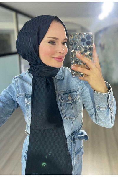 VALORSCARF EVENING BLUE QOZA PATTERN SILKY JACQUARD SHAL