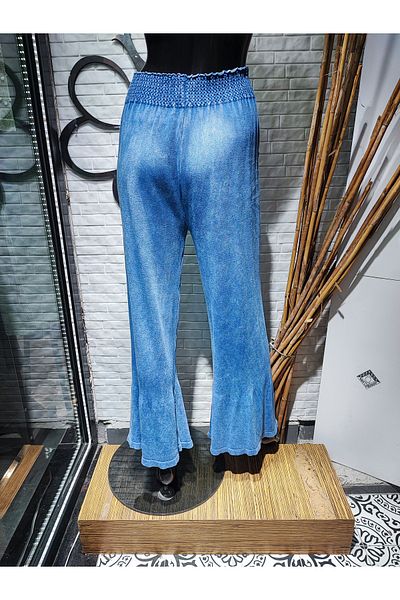 Sosyete Kaplumbağa Cotton Double Pocket, Elastic Waist, Leg Slit, Washed Shalwar Trousers