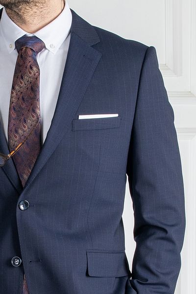 Sarar Jam Saxon Classic Fit (4-Drop) Mono Collar Striped Navy Blue Suit