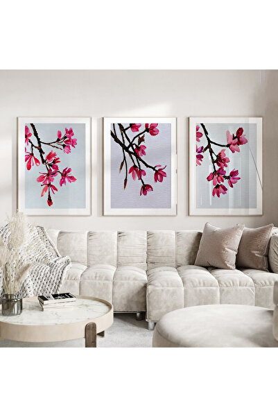 Dekorsiahome Set de masă pentru sufragerie, hol, bucătărie, 3 bucăți, cu cadru din lemn, flori de cireș