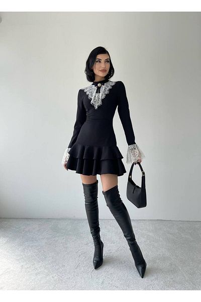 SONREİR KRAJKOVÉ DETAILY SUKNĚ RUFFLE MINI ŠATY