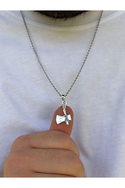 Piercing Market Steel & Silver Men's Silver Color Axe Figured Necklace