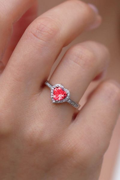 The Collection Heart Model Red Zircon Stone Adjustable Steel Ring
