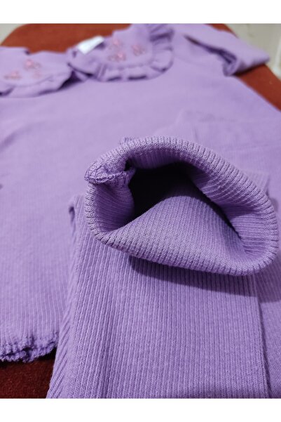 Petekkids Kız Çocuk Bebe Yaka Yakası Çiçek Nakışlı Kaşkorse Taytli Takım