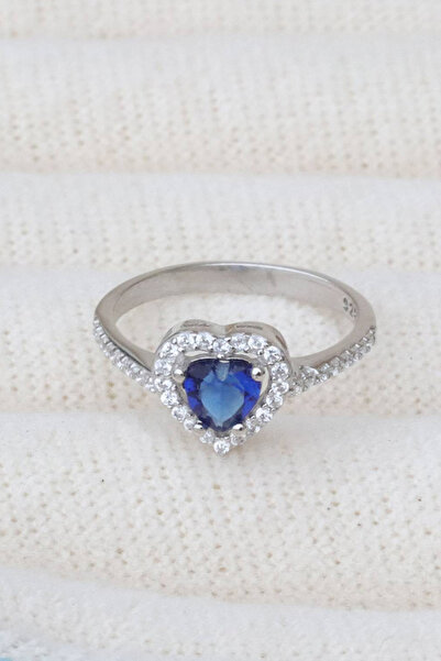 The Collection Heart Model Blue Zircon Stone Adjustable Steel Ring