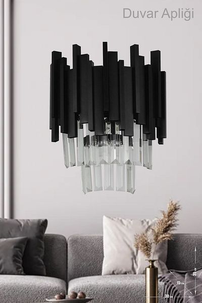 Avizemoda Sima Crystal Glass Stone Luxury Sconce - (Black Color)