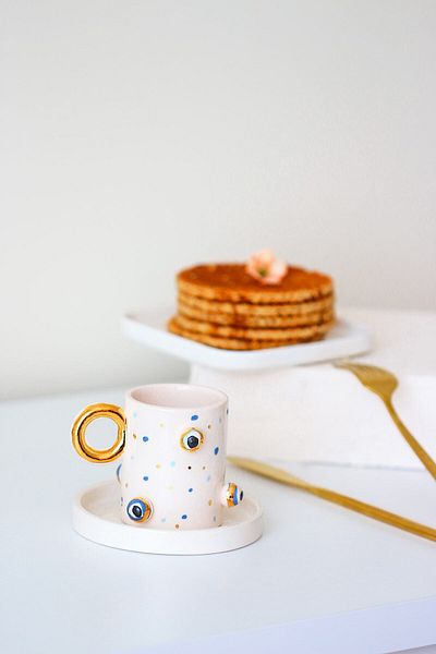 SİNEM YAMAN HOME Evil Eye Bead Turkish Coffee Cup