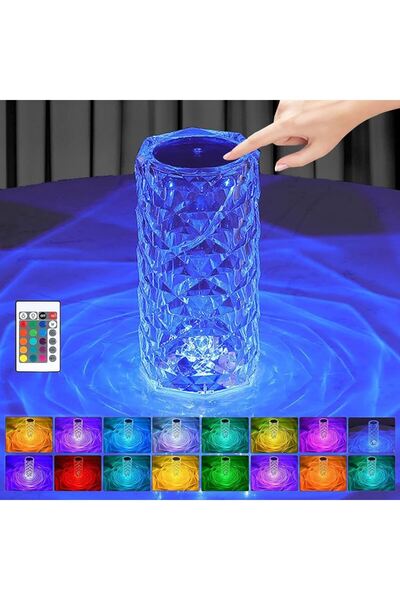 Kristal Elmas Şarjlı Dokunmatik Led Masa Lambası Kumandalı Rgb Model