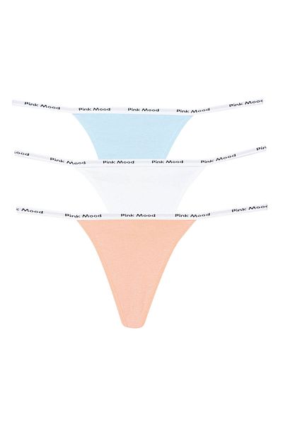 pink mood Thin Band Rubber Cotton t Thong 3 Pack