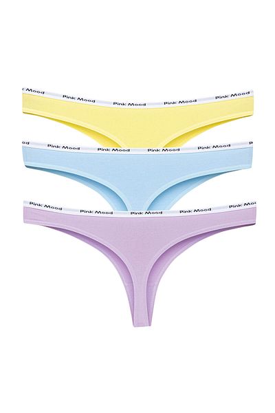 pink mood Belt Elastic Cotton Sexy Thong 3 Pack